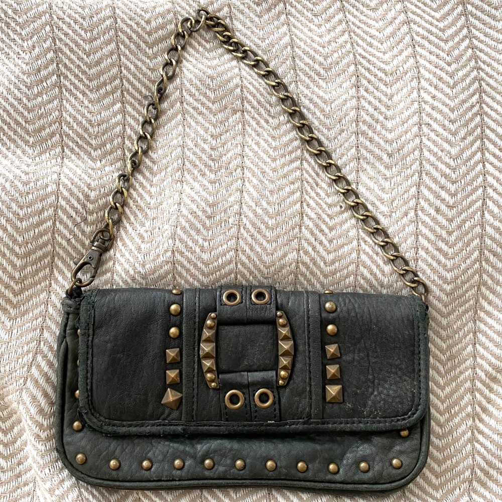 Black Leather Studded Betsey Johnson Clutch